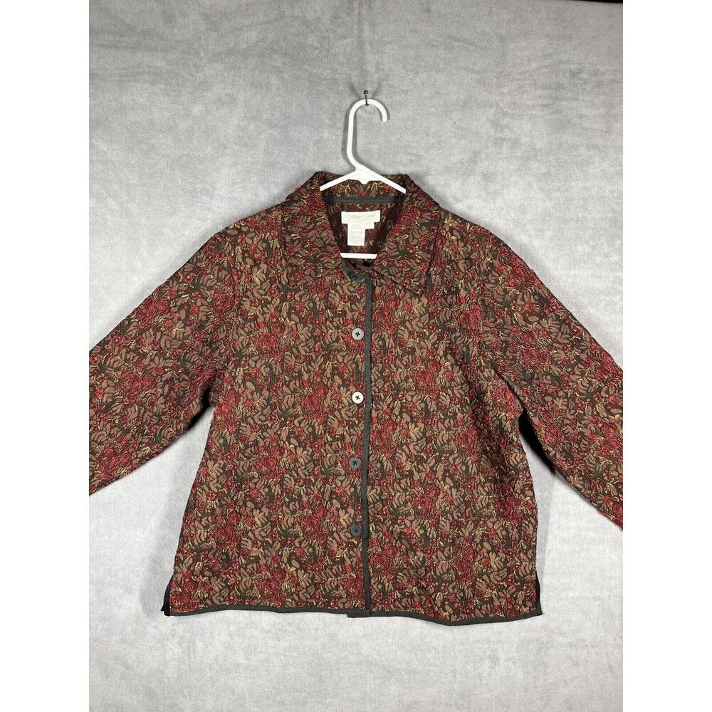 Coldwater Creek Blazer Jacket Women's Large Brown Bronze Floral Button Front